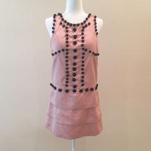 S/M pink mini dress 60’s mod go-go black buttons fully lined matte satin lux